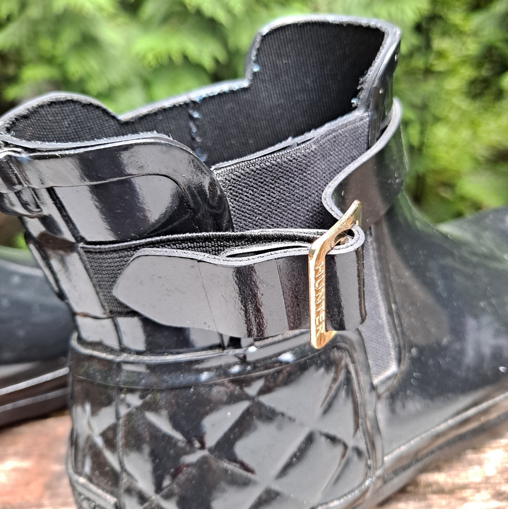 Hunter Black Quilted Chelsea Rain Boots Ankle Boots - Picture 5 of 8